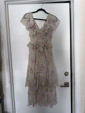 En Saison Pastel Floral Ruffle High-Low Maxi Dress